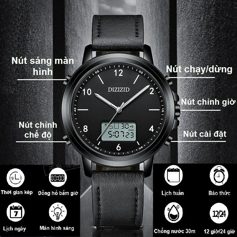 Đồng hồ nam DIZIZID chính hãng Kim - Kỹ thuật số - Chống nước tốt - Thiết kế thể thao - Đa chức năng DZ-A078
