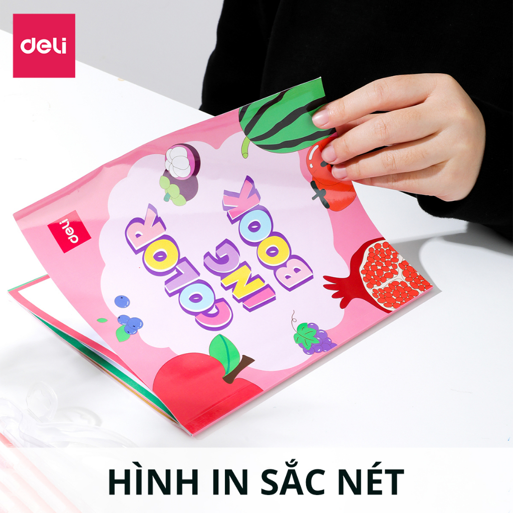Tập vở sổ tô màu sáng tạo, vui nhộn cho bé Deli - 24 trang - 6 chủ đề tranh vẽ - Giúp bé học từ vựng tiếng anh