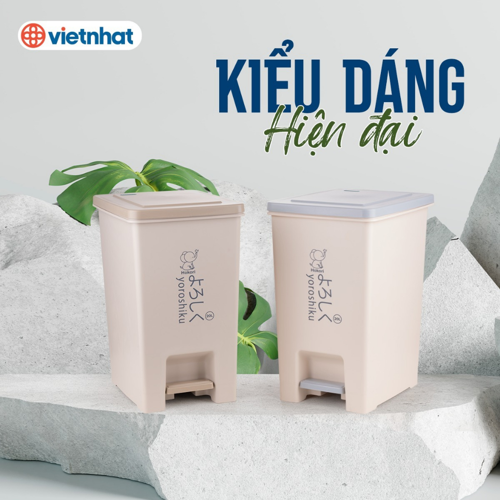 Bật rác vuông 15L Hokori 8062, Thùng rác Việt Nhật cao cấp có thùng