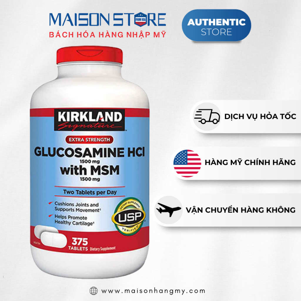 VIÊN UỐNG BỔ KHỚP KIRKLAND GLUCOSAMINE WITH MSM (375 viên) Hàng Nhập