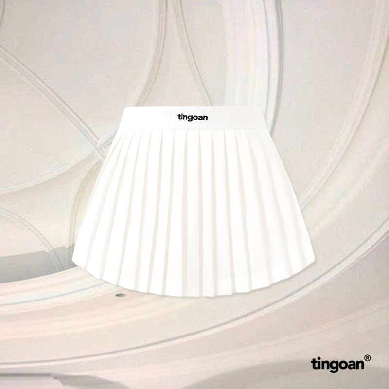 TINGOAN® - Chân váy cạp cao thêu chữ xếp ly lượn gấu trắng FORGET MY EX SKIRT/WH PHIÊN BẢN T6.2026