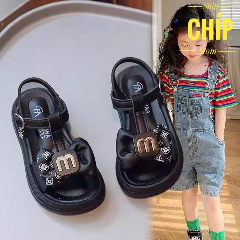 sandal bé gái dép quai hậu hở mũi cho bé đi học đế dẻo êm chân nơ chữ m xinh xắn quai dán tiện lợi QCCC full hộp 921 821