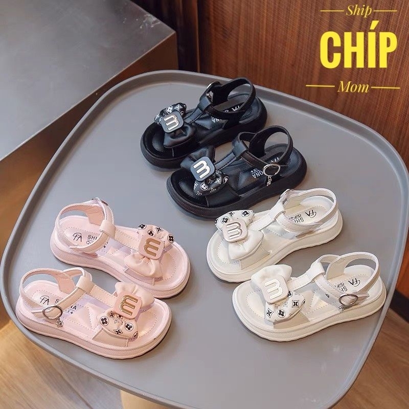 sandal bé gái dép quai hậu hở mũi cho bé đi học đế dẻo êm chân nơ chữ m xinh xắn quai dán tiện lợi QCCC full hộp 921 821