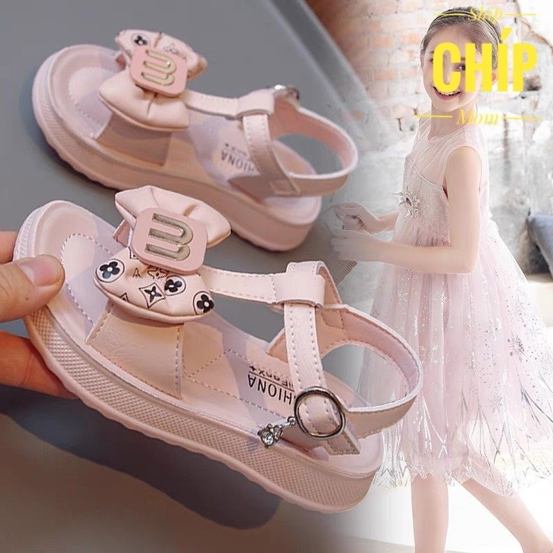 sandal bé gái dép quai hậu hở mũi cho bé đi học đế dẻo êm chân nơ chữ m xinh xắn quai dán tiện lợi QCCC full hộp 921 821