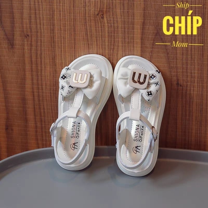 sandal bé gái dép quai hậu hở mũi cho bé đi học đế dẻo êm chân nơ chữ m xinh xắn quai dán tiện lợi QCCC full hộp 921 821