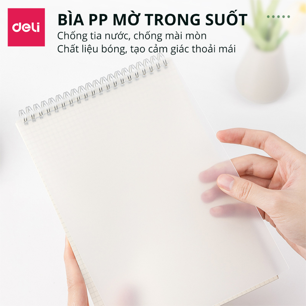 Sổ lò xo kép A5 B5 Deli Sổ bìa trong 160 trang dạng dọc giấy kẻ ngang caro chống lóa Viết callipraphy