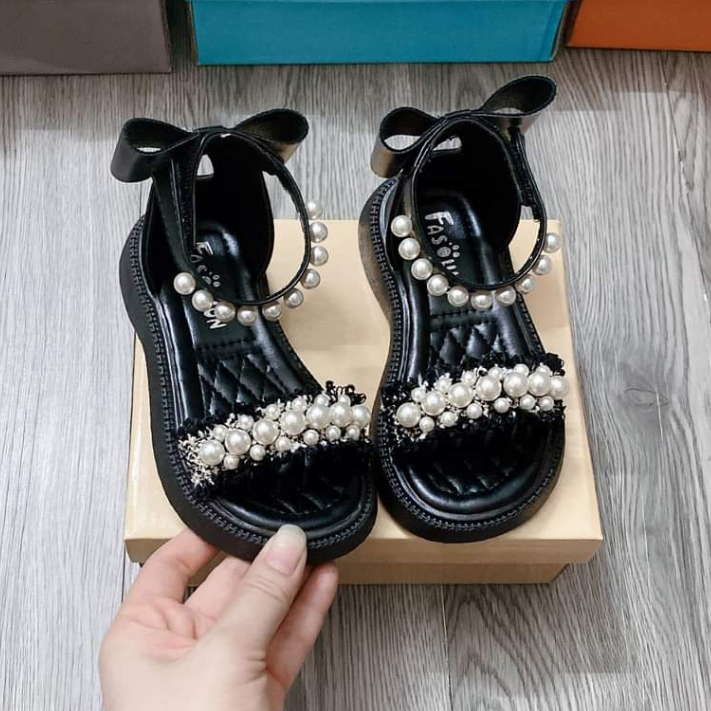 sandal bé gái dép quai hậu cho bé ren đính ngọc nơ sau xinh xắn công chúa siêu nhẹ êm chân QCCC 116 ( ảnh thật )