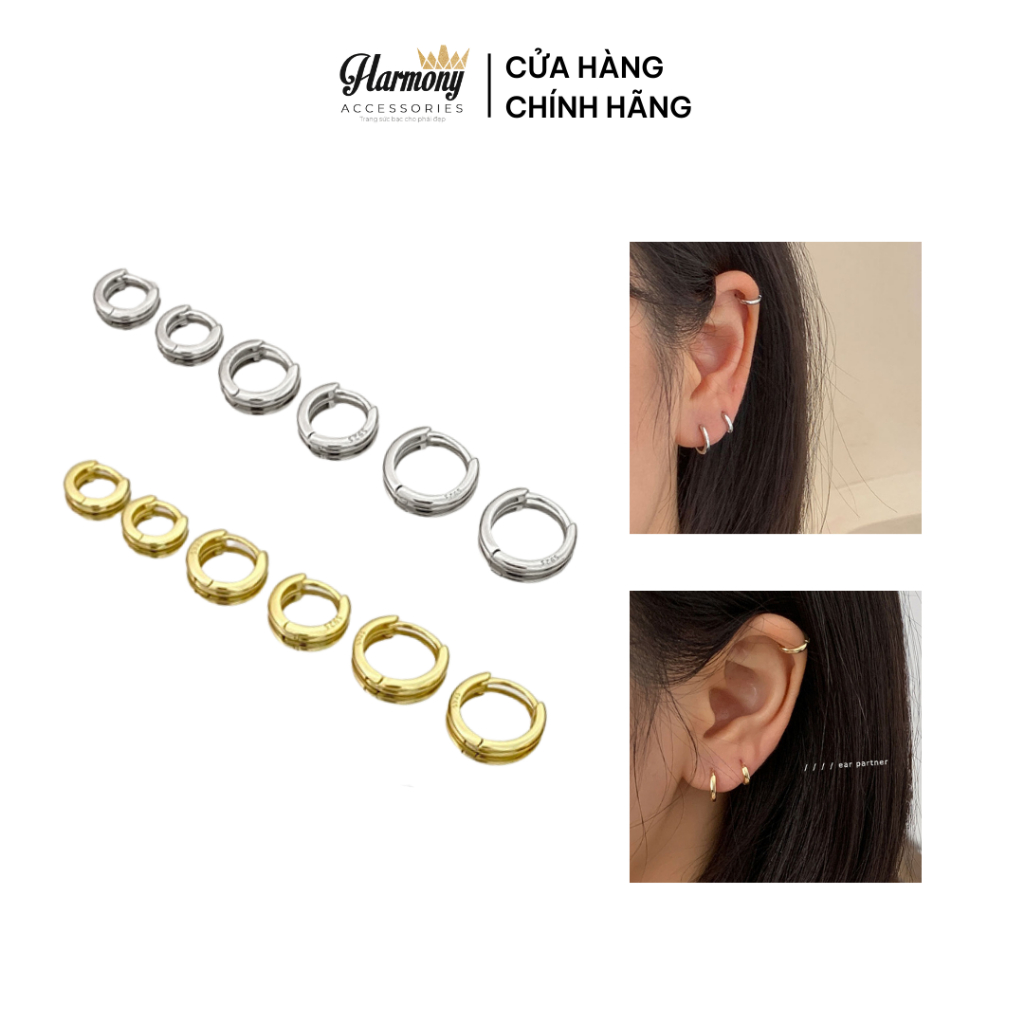 Khuyên bông tai bạc 925 nữ mạ vàng hình tròn trơn nhiều size Heli 2 | TRANG SỨC BẠC HARMONY K209