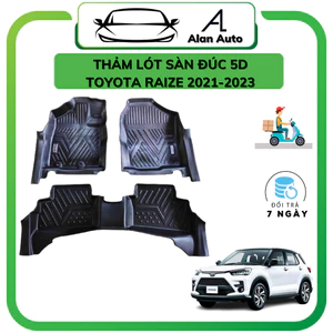 Thảm lót sàn ô tô Toyota Raize 2021-2023, Thảm nhựa TPE 5D đúc nguyên khối theo xe. Bộ 3 miếng