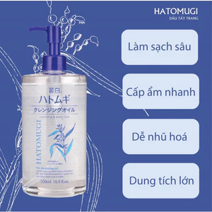 Dầu tẩy trang Hatomugi Cleansing Oil 500ml sạch sâu và dưỡng ẩm cho da chiết xuất hạt ý dĩ - Kumano Cosme