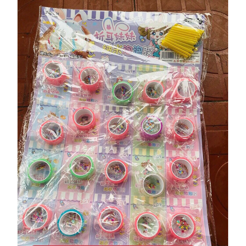 Băng dính Nano- Bong Bóng tự thổi hot - Set 3 món: băng dính ,charm nhũ,ống thổi cho bé