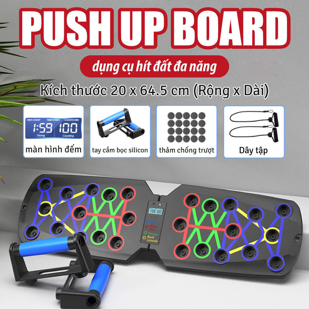 Ảnh BG-Dụng Cụ Tập Hít Đất Chống Đẩy Có Vạch Kẻ Màu Theo Nhóm Cơ, Đồng Hồ Bấm Giờ Đếm Nhịp Tự Động 1