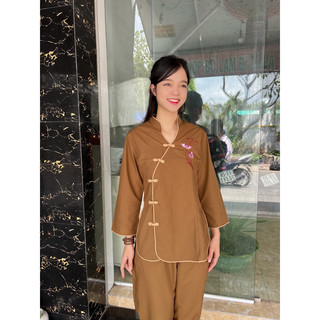 Áo lam đi chùa _ đồ đi chùa cho nữ cổ tàu xéo