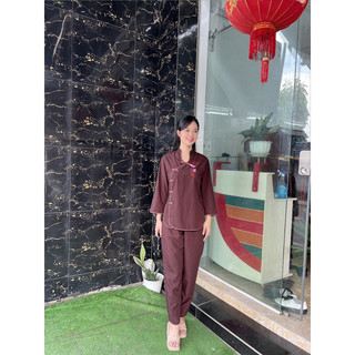 Áo lam đi chùa _ đồ đi chùa cho nữ cổ tàu xéo