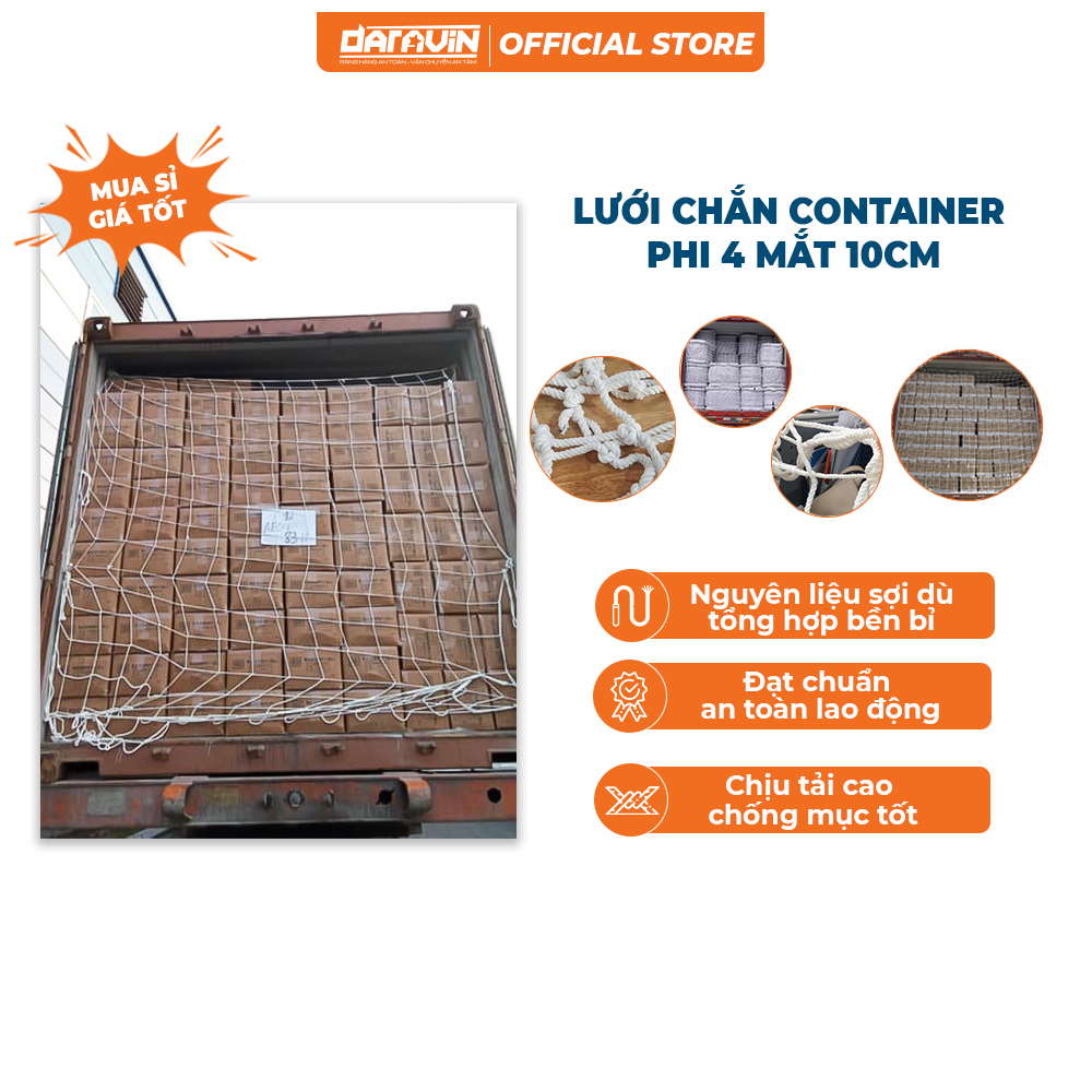 Lưới Chắn Container DARAVIN Sợi Vải Dù Tổng Hợp Phi 4 Mắt 10CM Với Kích ...