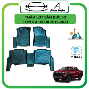 Thảm lót sàn ô tô Toyota Hilux 2016-2021, Thảm nhựa TPV 5D đúc nguyên khối theo xe. Bộ 3 miếng
