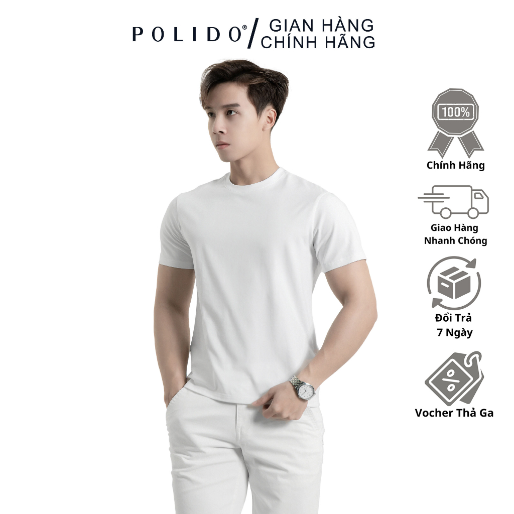 Áo Thun Nam Áo Phông Nam Polido Màu Trắng Form Slimfit Chất Cotton Thoáng Mát Co Giãn Trẻ Trung Thanh Lịch Đơn Giản