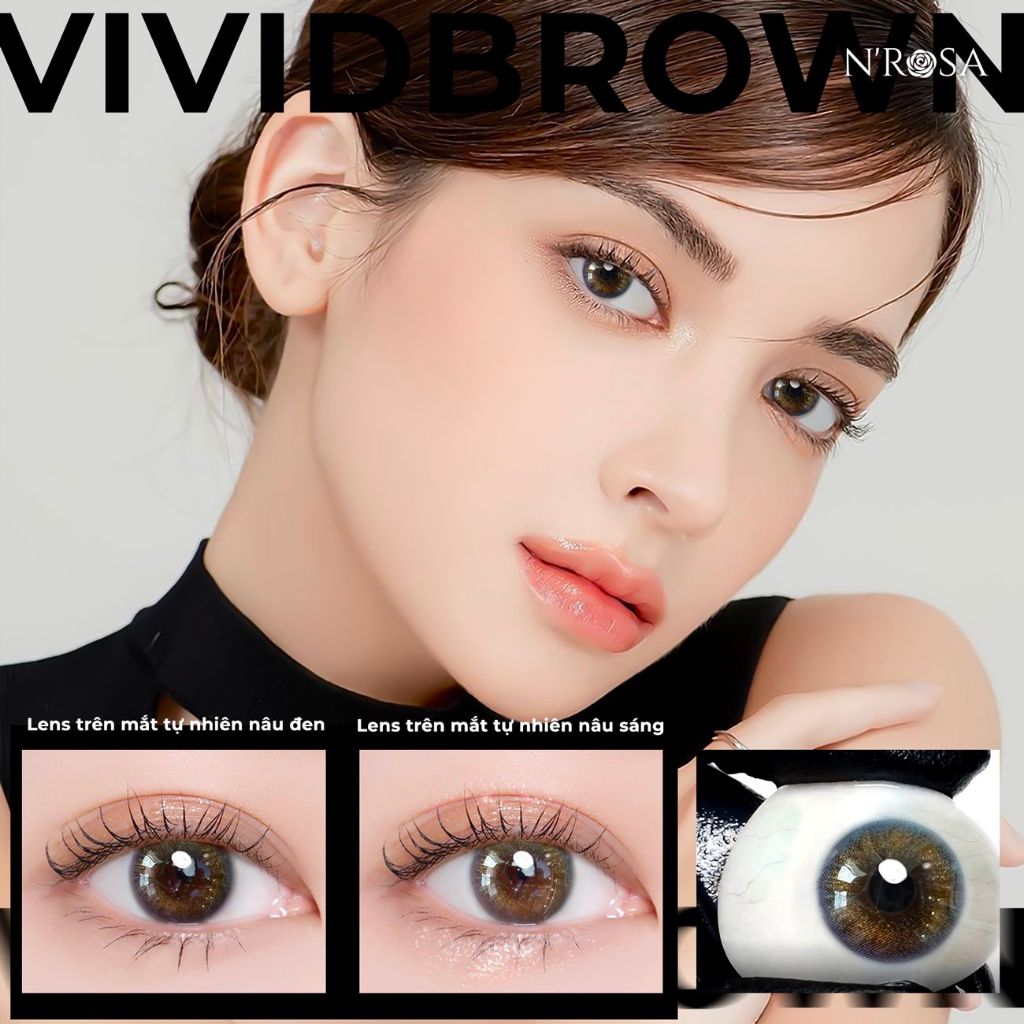 Ảnh Lens nâu tự nhiên có độ cận 0-8 N’Rosa VividBrown cao cấp Angel Eyes phân phối | Kính áp tròng cận màu nâu cho mắt thở 3