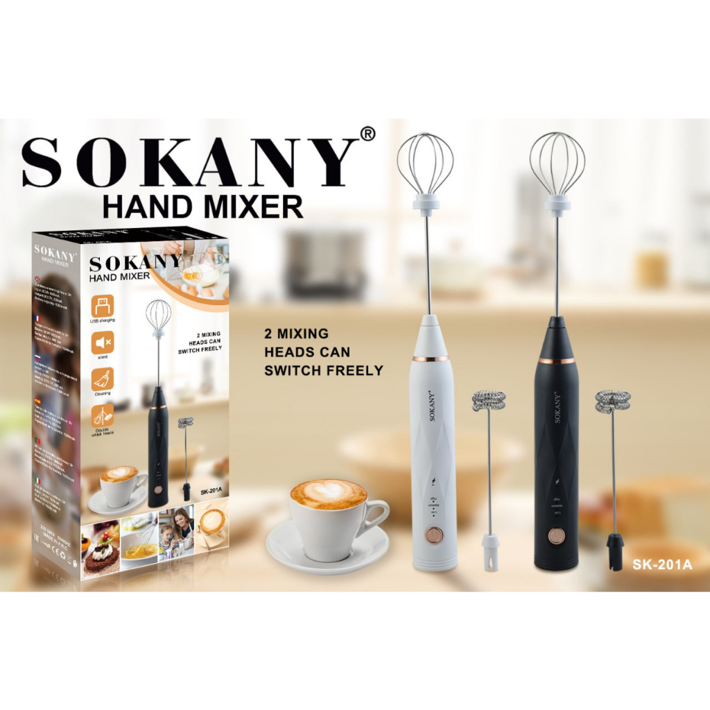 Ảnh Máy đánh bọt cà phê mini cầm tay, máy đánh trứng Sokany SK201A 3 cấp độ sạc pin USB tặng kèm 2 đầu khuấy và tạo bọt 3