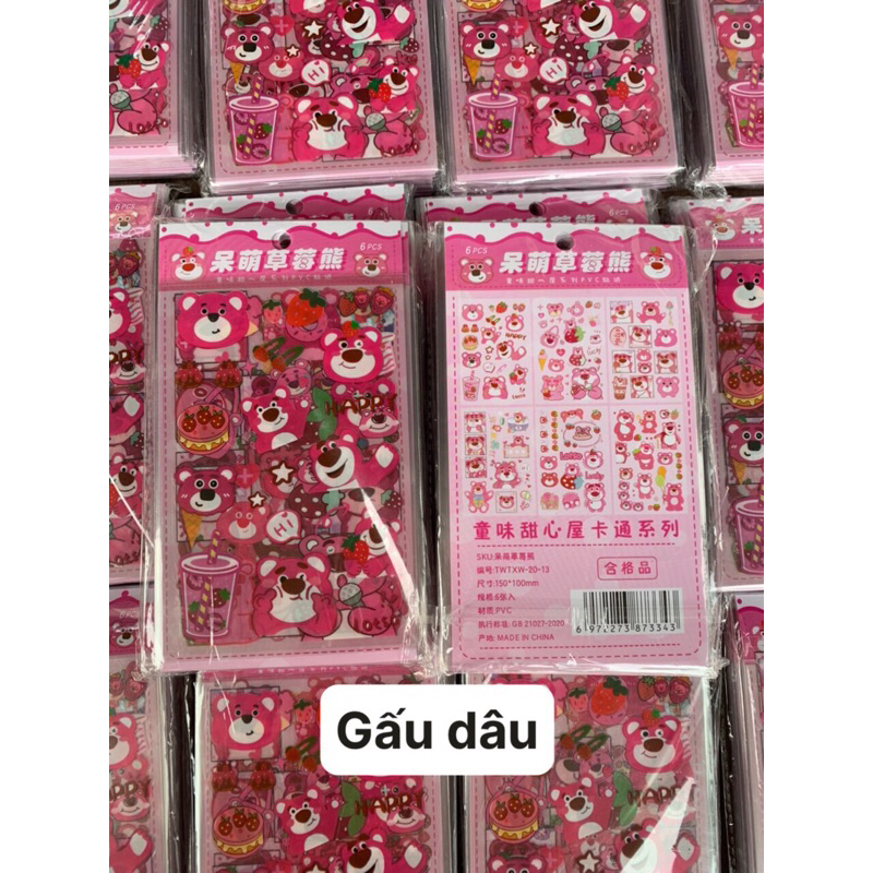 Sticker trong vỉ 6 tấm gấu dâu, kuromi, cinamolroll | Shopee Việt Nam