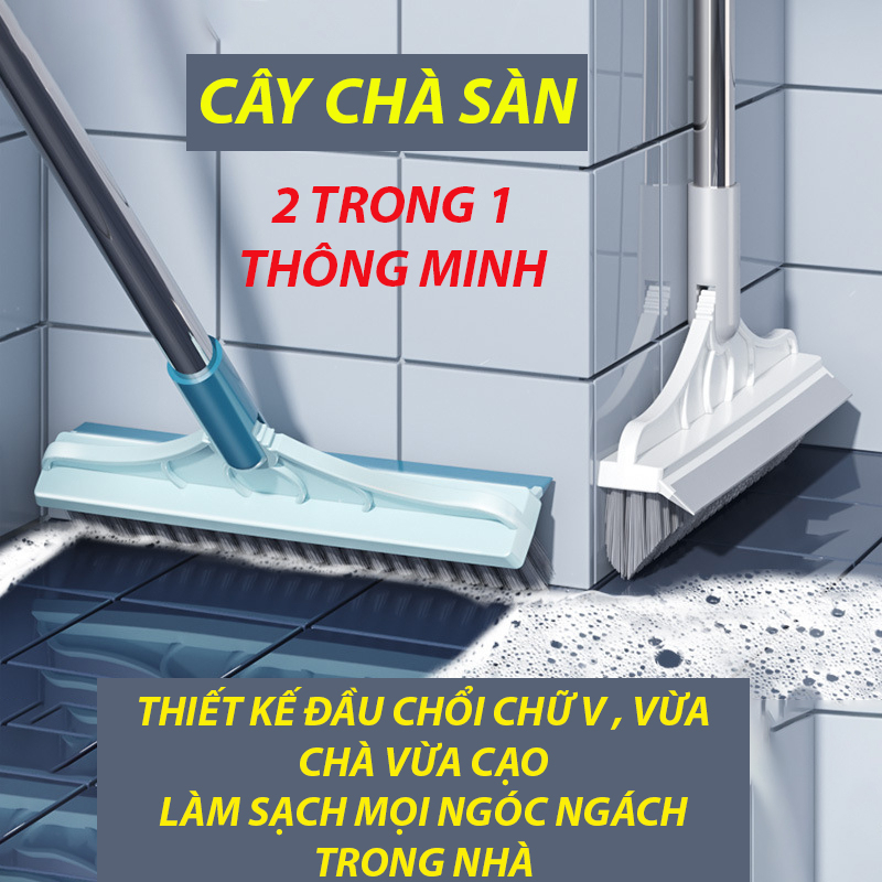 Cây Chổi Chà Sàn Nhà Tắm Thông Minh Thiết Kế Đầu Gạt Nước Và Đầu Chổi Xoay 120 Độ Dọn Sạch Mọi Góc Bẩn
