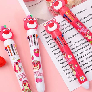 Bút Bi Bấm Gấu Dâu 10 Màu Tiện Lợi - Đồ dùng học tập xinh xắn