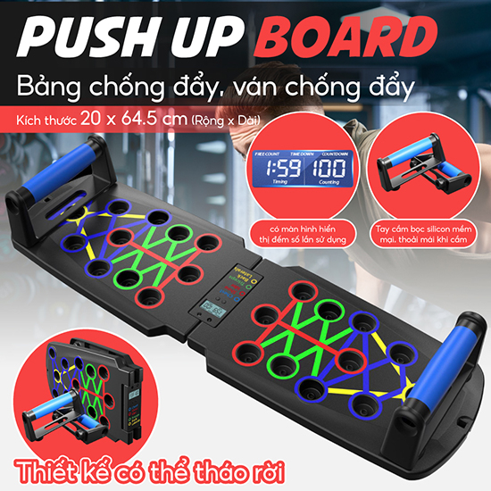 Ảnh [ALL] BG-Dụng Cụ Tập Hít Đất Chống Đẩy Có Vạch Kẻ Màu Theo Nhóm Cơ, Đồng Hồ Bấm Giờ Đếm Nhịp Tự Động 2
