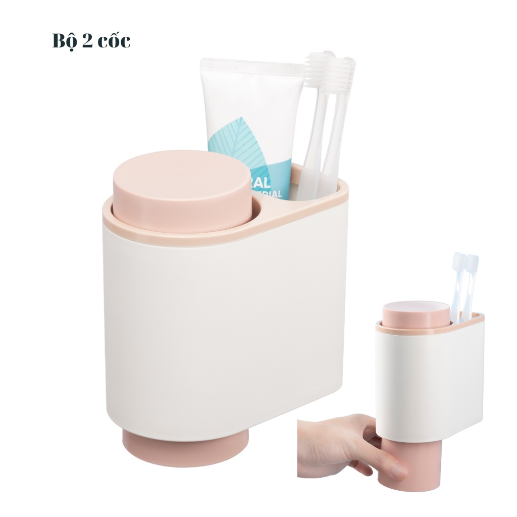 Bộ Nhả Kem Đánh Răng Tự Động Inochi - Kệ Treo Bàn Chải Dán Tường Gạch Men Kèm Cốc Hút Nam Châm
