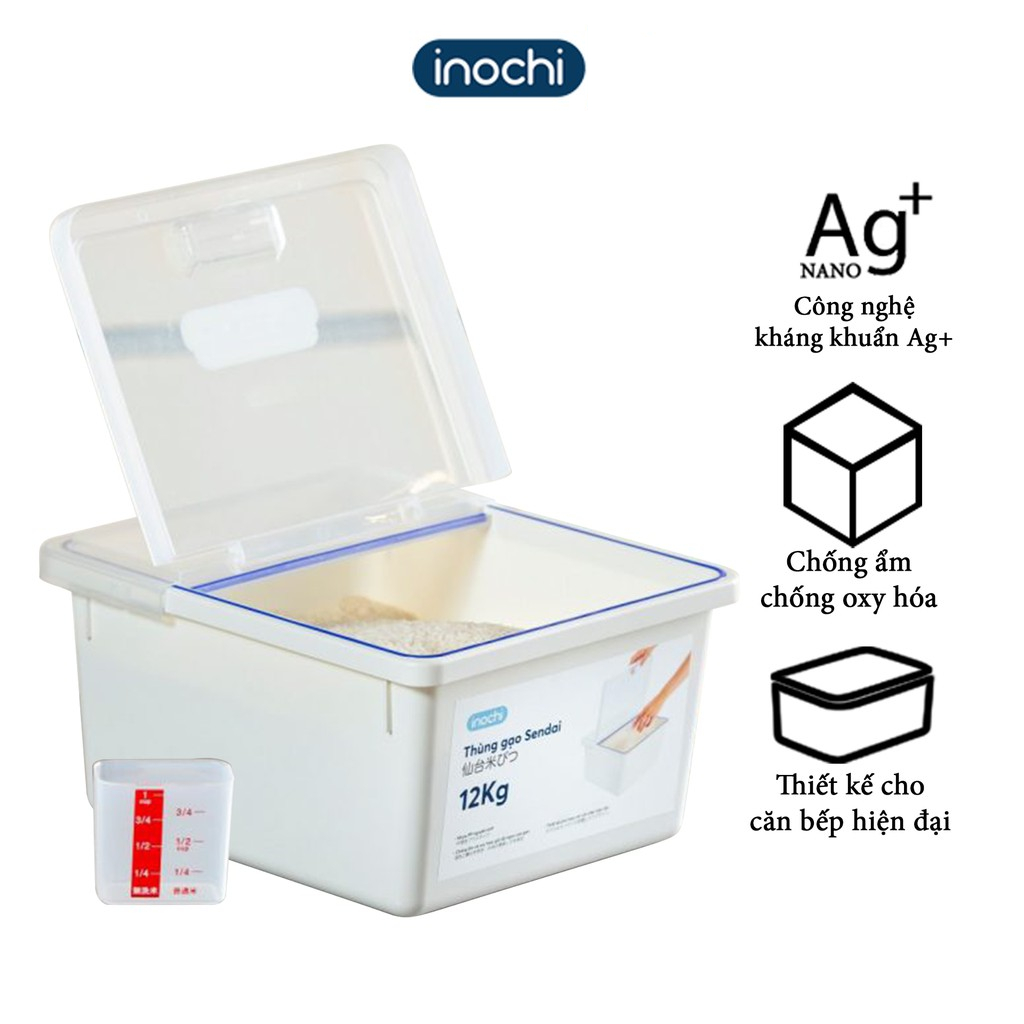 Thùng đựng gạo Sendai Inochi 12 KG CAO CẤP Nắp Nhựa Kháng Khuẩn Chống Ẩm cao cấp, an toàn