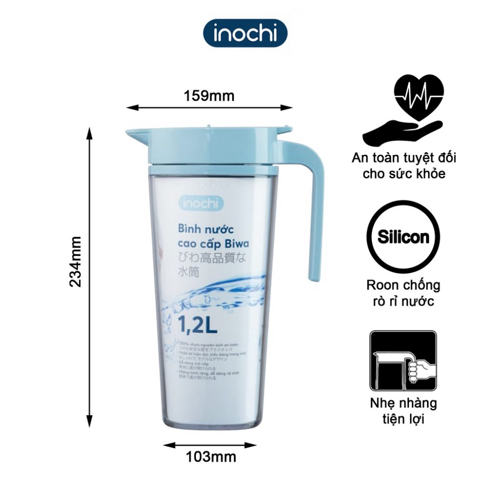 Bình nước nhựa cao cấp Biwa Inochi đựng nước giữ nhiệt 1.2L, 1.6L - tiện lợi, cao cấp, an toàn