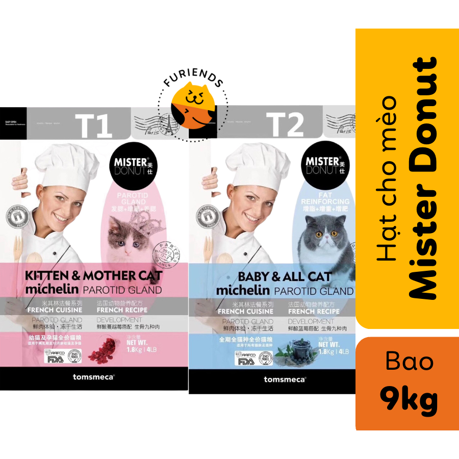 [HOẢ TỐC]Thức ăn hạt cho mèo Mister Donut T1 và T2 bao 9kg -Furiends ...