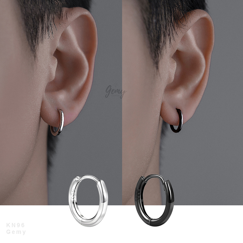 Khuyên tai nam bạc 925 tròn bông bạc trơn đơn giản basic dễ phối đồ unisex (1 chiếc) | GEMY SILVER KN96