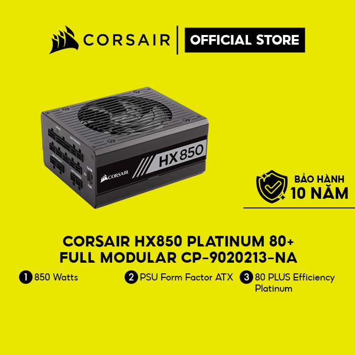 [Mã ELCL7 giảm 7% đơn 300K] Nguồn máy tính Corsair HX850 Platinum 80+ Full Modular/CP-9020213-NA