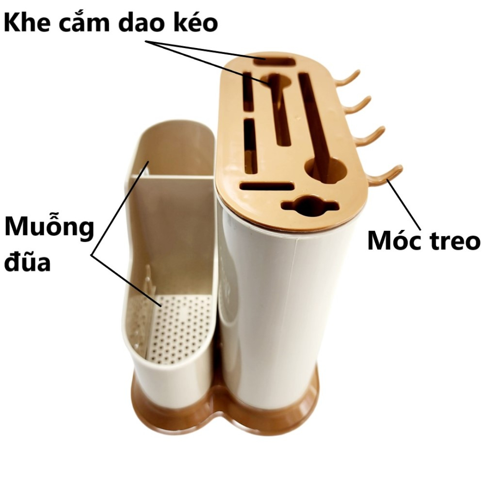 Ống đựng đũa nhựa VIỆT NHẬT 2719+76 - Nắp trong, khe cắm dao, kéo, muỗng - Để bàn quán ăn AMIZIN