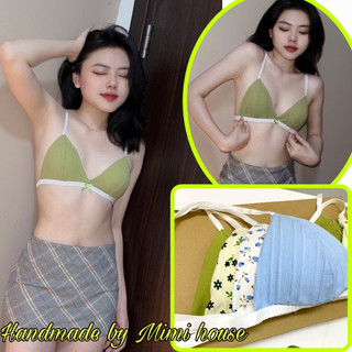 Áo bralette Farah Hoa nhí thô, xô mềm mịn tone xanh - Hàng hanmade - Mimi House
