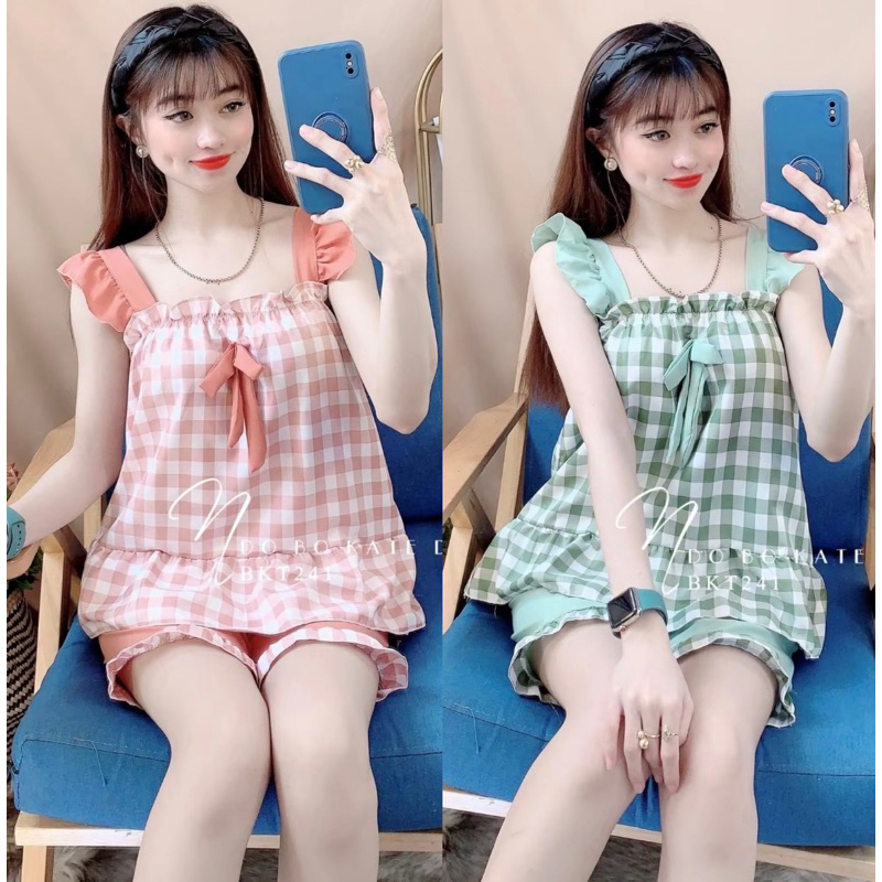 Đồ bộ đùi mặc nhà áo phối nơ tiểu thư xinh xắn phom dưới 50kg