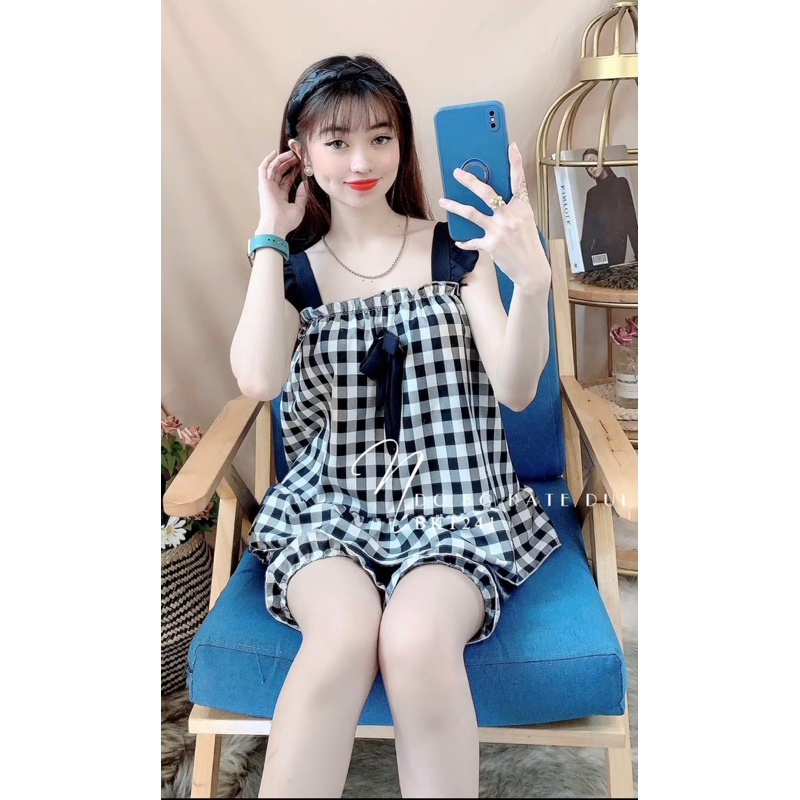 Đồ bộ đùi mặc nhà áo phối nơ tiểu thư xinh xắn phom dưới 50kg