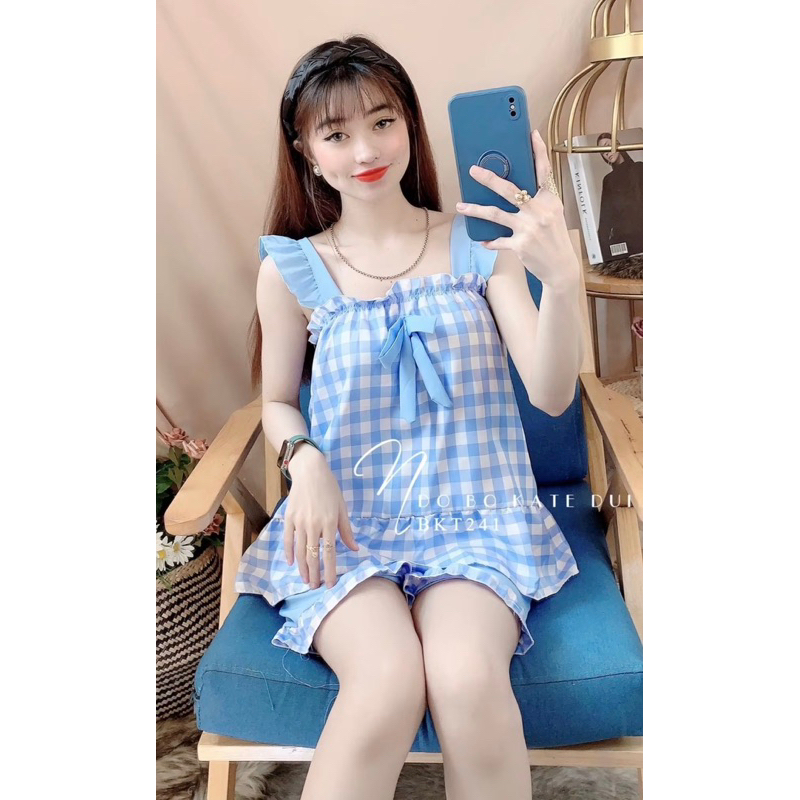 Đồ bộ đùi mặc nhà áo phối nơ tiểu thư xinh xắn phom dưới 50kg