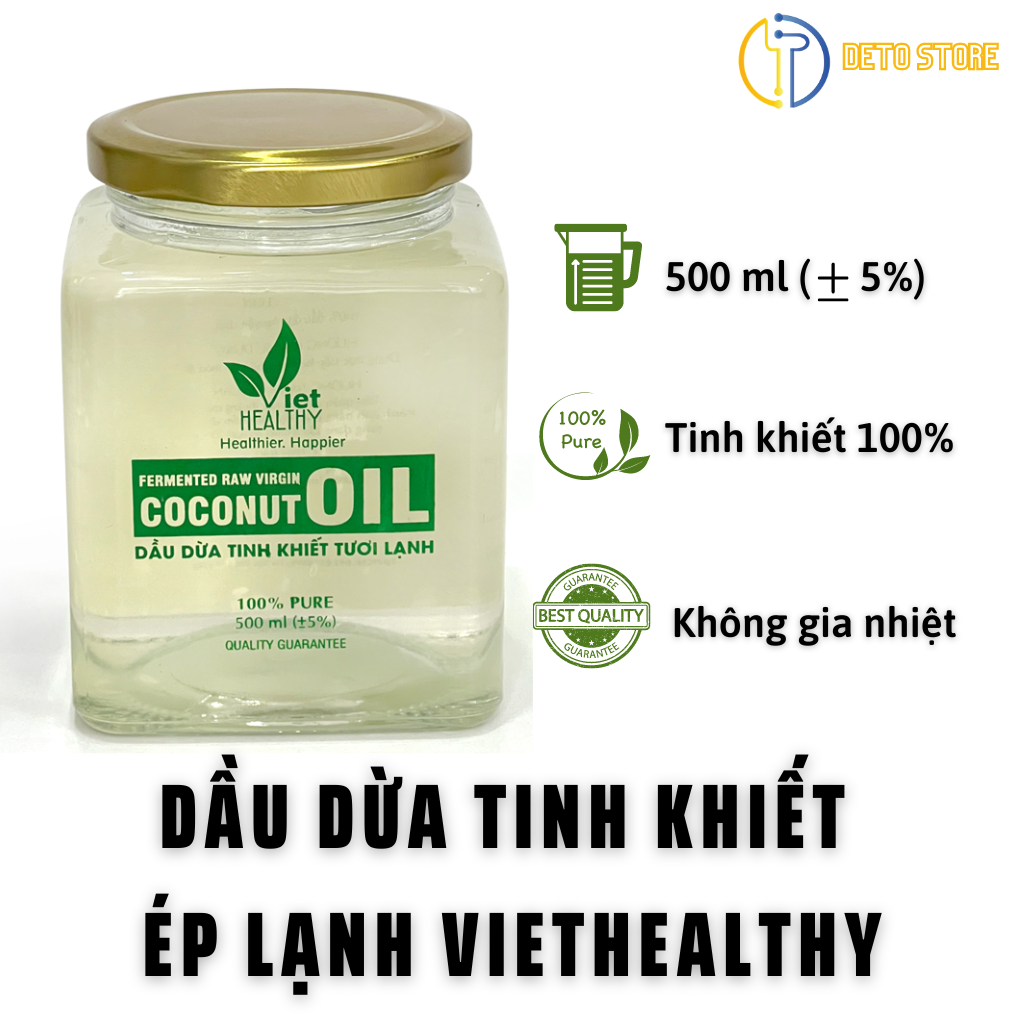 Dầu Dừa Nguyên Chất Ép Lạnh Tinh Khiết Dưỡng Da, Dưỡng Tóc, Dưỡng Môi VIETHEALTHY 1L