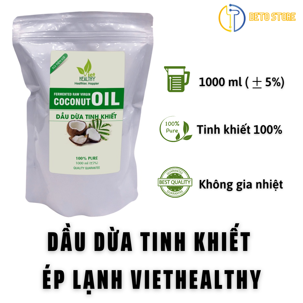 Dầu Dừa Nguyên Chất Ép Lạnh Tinh Khiết Dưỡng Da, Dưỡng Tóc, Dưỡng Môi VIETHEALTHY 1L