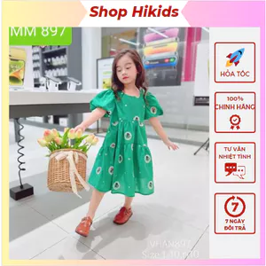 Váy Thêu Cao Cấp 1-10 Tuổi Dự Tiệc Màu Xanh, Đầm Thêu Hoa Babydoll Dáng Xòe Cho Bé