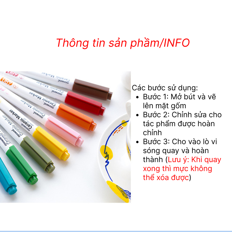 Bút vẽ gốm sứ Ceramic Maker của Thái Lan màu sắc phong phú và rực rỡ, thích hợp vẽ graffiti cốc, bát, lọ, ly thủy tinh..