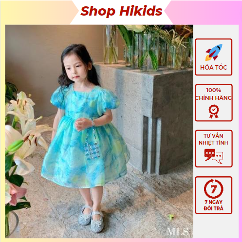 Váy Đầm Cao Cấp Xuất Hàn Cho Bé Gái Tơ Óng Loang Xanh, Hồng Trái Tim Bồng Học Chơi Tiệc Quà Tặng Sinh Nhật, Thôi Nôi