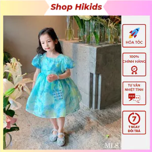 Váy Đầm Cao Cấp Xuất Hàn Cho Bé Gái Tơ Óng Loang Xanh, Hồng Trái Tim Bồng Học Chơi Tiệc Quà Tặng Sinh Nhật, Thôi Nôi