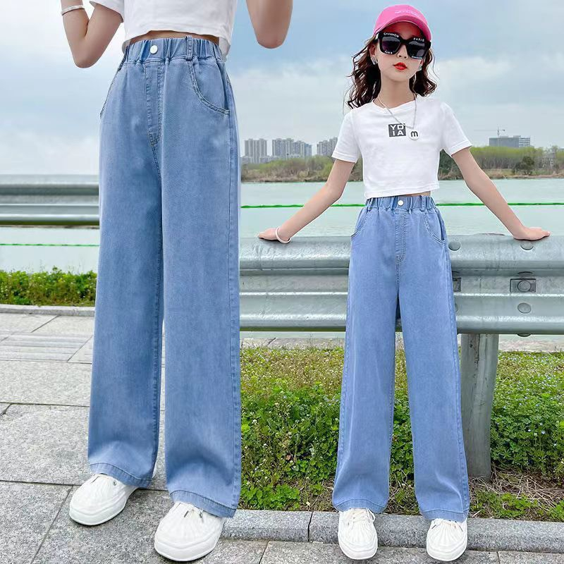 Quần jean bé gái size đại BEESHOP quần bò suông cạp chun cho bé KM0003