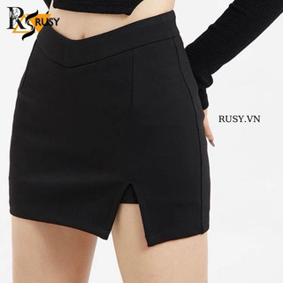 Chân váy cony xẻ đùi có khoá kéo Rusy chữ A lưng cut v, quần giả váy ngắn công sở CV03