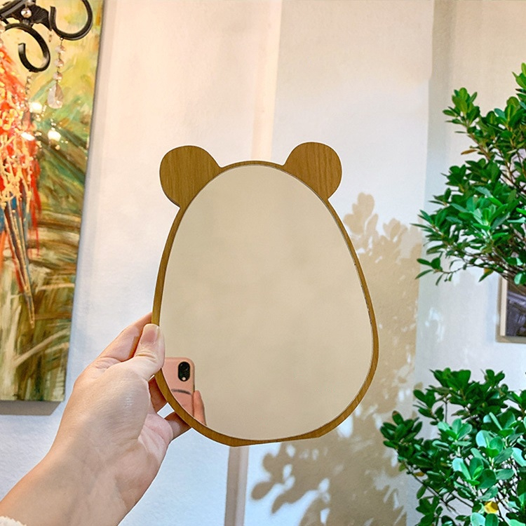 Gương trang điểm để bàn, gương mini, gương hình gấu cute kích thước 20x18cm