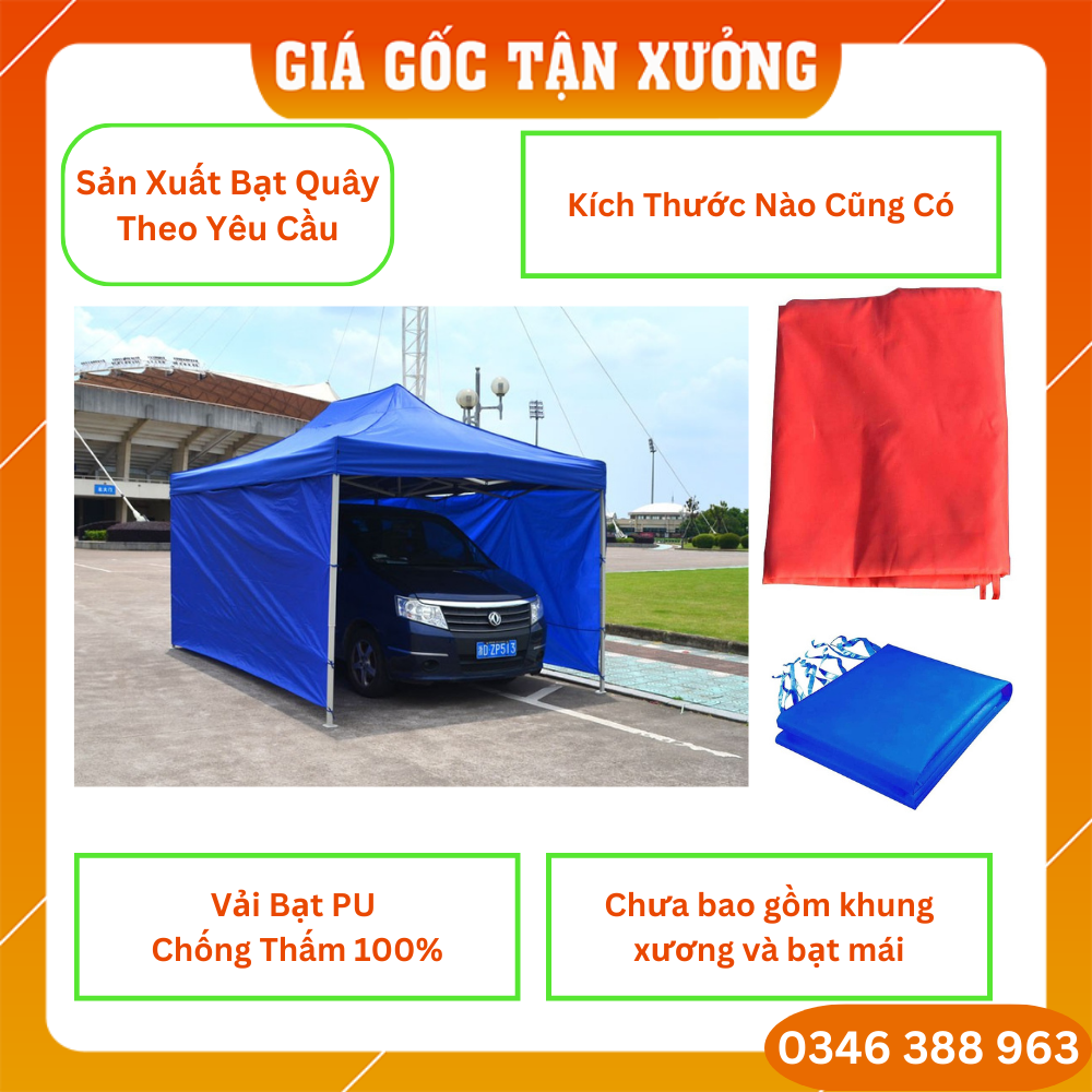 LÀM THEO [YÊU CẦU 3M x 3M] BẠT QUÂY NHÀ BẠT DI ĐỘNG 3M x 3M (không bao gồm khung xương và bạt mái)