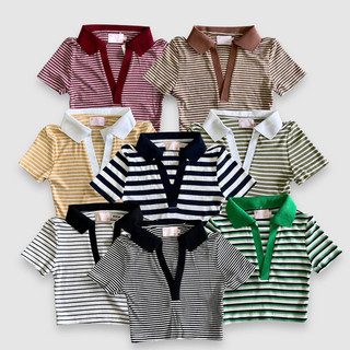 MIDDUA - CR2211 Crop ôm sọc cổ polo