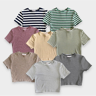 MIDDUA -CRS0801 Crop ôm sọc cổ tròn